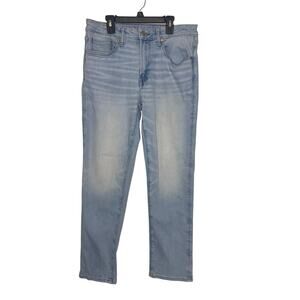 Mens American Eagle Athletic Straight Jeans Airflex Light Blue Faded Denim 32x32